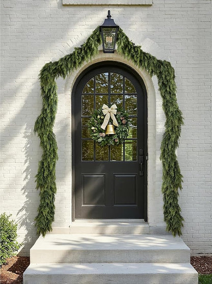 N&T NIETING 9ft Christmas Cedar Garland with Realistic Soft Thickness Pine, Artificial Green Faux Cedar Pine Garland for Fireplace Mantle Fireplace Indoor Outdoor Holiday Party Home Decoration