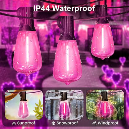 LAMPHOME 4-Pack 26Ft ST38 Outdoor String Lights, Pink LED Shatterproof Patio Lights with 12+1 Edison Bulbs for Valentine's Day, Christmas, Bistro, Wedding & Party Decor