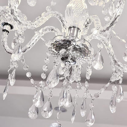 PAPAYA Plug-in 5 Light Crystal Hanging Pendant Lights Acrylic Chandelier with Clear Cord & On/Off Switch H19 D19.7 for Kitchen Island Girls' Room Dining Area Laundry Pavilion.