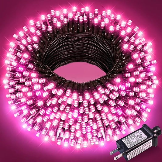 100FT 300 LED Christmas Lights, Pink Outdoor String Lights with 8 Modes Waterproof, Plug in Connectable String Twinkle Lights Green Wire for Indoor Patio Garden Love Party Decorations