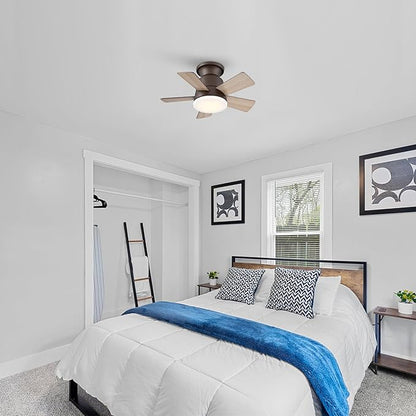 24" Mini Flush Mount Ceiling Fan with Light and Remote, 5-Blade Small Ceiling Fan for Bedroom Kitchen Office, Reversible AC Motor, Hugger Low Profile Fan with 3000K LED Light，Antique Brass