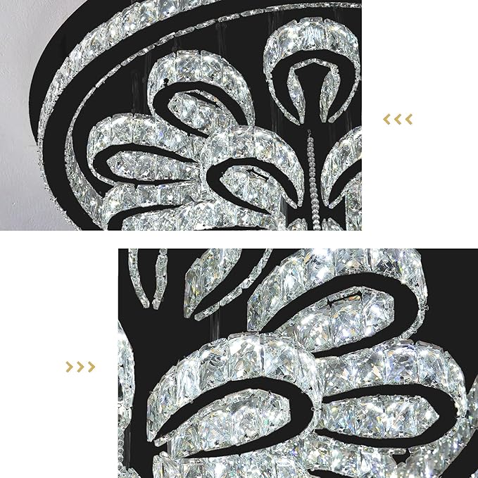 Modern Chandeliers for Living Room Crystal Chandelier Ceiling Light Fixture LED Dimmable with Remote Pendant Lighting Flush Mount Lighting for Dining Room Bedroom Black