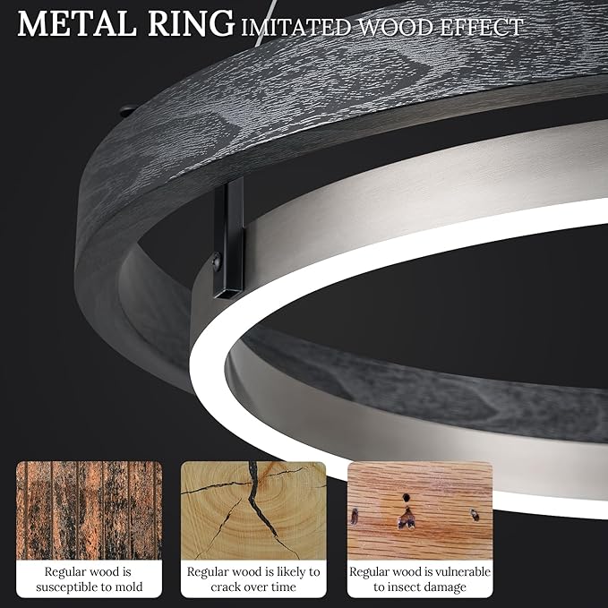 LED Ring Chandelier Dimmable Black Chandelier Round Foyer Chandeliers Light Brushed Nickel Circular Chandeliers for Dining Room Entry Bedroom Office Living Room 24in