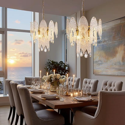 13" Tiered Chandelier, Modern Small 3-Tier Round Chandeliers for Dining Room,4-Light Tiered Crystal Glass Lighting Fixture Kitchen Island,Bedroom,Living RoomL13'' × W13'' × H16''