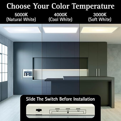 Ultralux 1x4 ft Surface Mount Ceiling Light Panel – Slim, Edge Lit, Flush Mount Flat Panel for Kitchen, Home & Office - TRIAC Dimmable, 3CCT Adjustable Color Temperature (Matte White, 1 Pack)