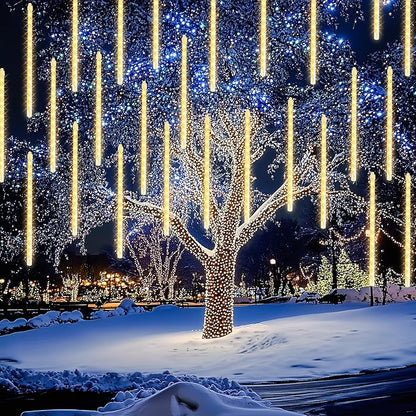 Dazzle Bright 1728 LED Christmas Light, Meteor Shower Rain Lights 11.8 Inch 48 Tubes, Waterproof Plug in Falling Rain Lights Decorations for Xmas Tree Yard Party (Warm White)