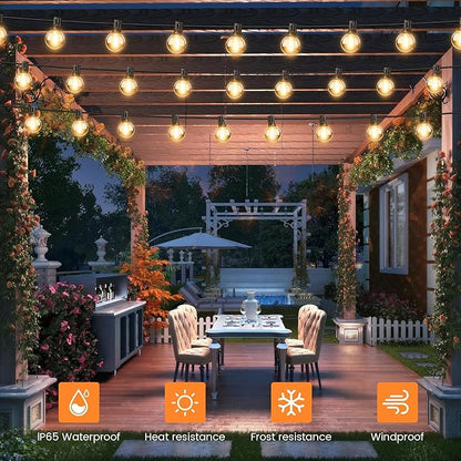 OHLUX 60FT Solar Globe String Lights Outdoor, Shatterproof Solar Patio Lights with Remote, 27 Dimmable LED Filament G40 Bulbs, 2200K Soft Warm White Edison Hanging Light for Outside Backyard Deck