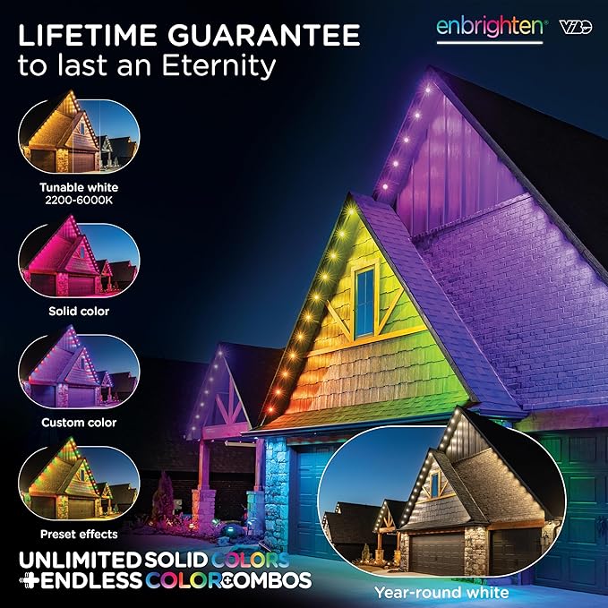 Enbrighten Vibe Eternity Permanent Outdoor Lights Extension Only, 16.5ft with 12 RGBWIC LEDs, Not for Standalone Use, Enbrighten 50ft or 100ft Eternity Lights Needed, Extendable up to 200ft, 81104