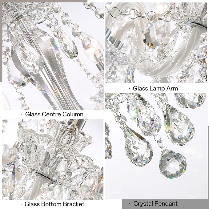 Bagood Clear 6 Lights Candle Chandelier Lighting K9 Crystal Candle Chandeliers Lighting Crystal Modern Chandelier for Dining Living Room Bedroom Entry Elegant Decoration E12 Base, H22 x W23.6 Inch