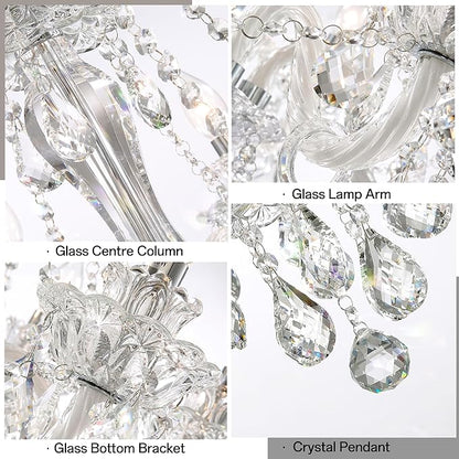 Bagood Clear 6 Lights Candle Chandelier Lighting K9 Crystal Candle Chandeliers Lighting Crystal Modern Chandelier for Dining Living Room Bedroom Entry Elegant Decoration E12 Base, H22 x W23.6 Inch