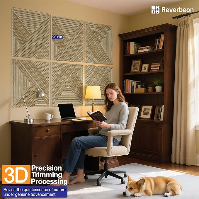 Acoustic Panels Sound Absorbing, 23.6×23.6 Inch 6 Pcs, Acoustic Wall Panels for Medium to Large Rooms, Decorative Sound Treatment for Echo Reduction in Home Offices, Bedrooms & Recording Studios