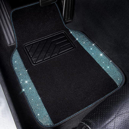 CAR PASS Bling Rhinestones Diamond Waterproof Car Floor Mat, Crystal Sparkly Shining Glitter Carpet, Anti-Slip PVC Heel Pad Universal for Interior Auto SUV,Sedan,Van,4pcs Girly Women Mint Teal Diamond