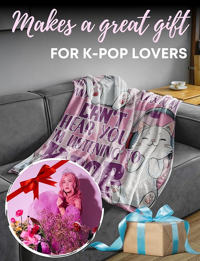 Huglanket Kpop Gifts for Teen Girl K Pop Lovers, Kpop Merch Stuff Blanket for Women for Birthday, Christmas, Cats, 60"x 80"