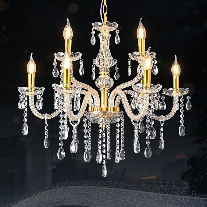 YYSHCHEN Luxury 26.4" Gold Crystal Chandeliers,9-Lights Glass Chandelier for Dining Room,Living Room,Bedroom.