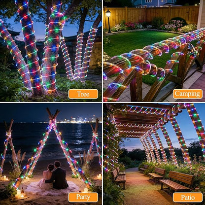 Ollny Solar Rope Lights, 2 Pack Total 66FT 200LED Solar Fairy Lights Multicolor