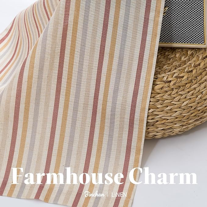 jinchan Colorful Striped Linen Kitchen Curtains 24 Inch Tier Curtains Farmhouse Modern Cafe Small Window Treatments Light Filtering Rod Pocket for Living Room Bathroom 2 Panels Multi Red