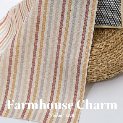 jinchan Colorful Striped Linen Kitchen Curtains 24 Inch Tier Curtains Farmhouse Modern Cafe Small Window Treatments Light Filtering Rod Pocket for Living Room Bathroom 2 Panels Multi Red