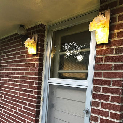 Mason Jar Wall Sconces Set of Two, Wall Deco Cute Wall Decor with LED Fairy Lights, Art for Living Room Modern Decorations, House Decor, Rustic Brown
