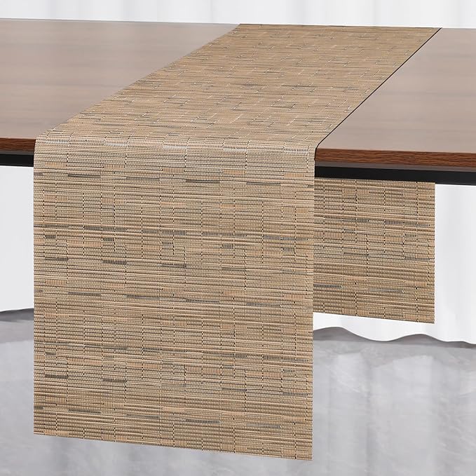 Myir JUN Table Runner, Vinyl Table Runner Indoor Arbitrarily Cropped Runner for Table Heatproof for Home Party (Light Brown, 12 x 94 inch)