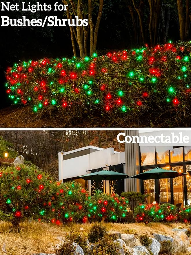 Led Christmas Net Lights for Bushes, 132LED 6FT x 6FT Connectable UL Certified Net Lights for Bushes Tree Shrubs Xmas Trunk Green Wire Christmas Decorations