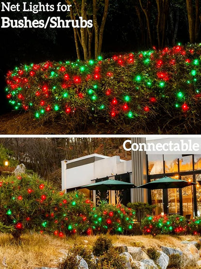 Led Christmas Net Lights for Bushes, 132LED 6FT x 6FT Connectable UL Certified Net Lights for Bushes Tree Shrubs Xmas Trunk Green Wire Christmas Decorations