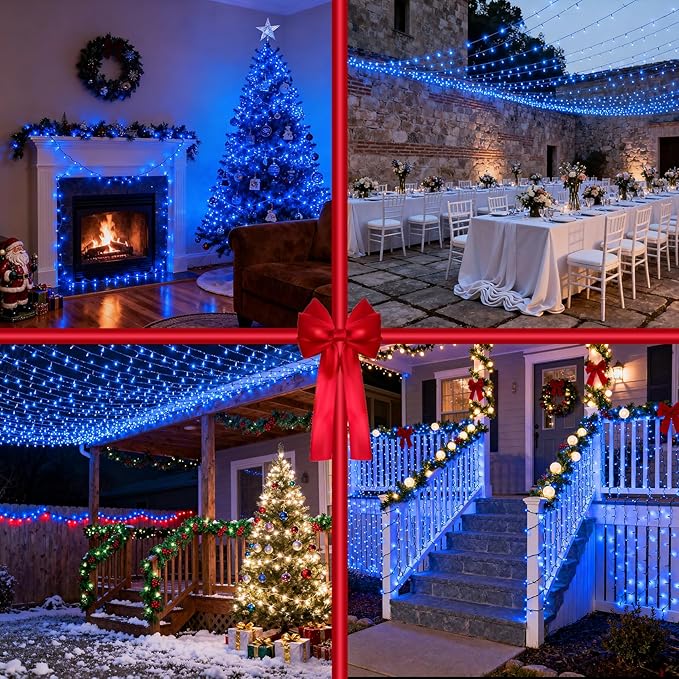 1500 LED 470FT Blue Birthday Party Decorations String Lights with 12 Modes Timer Dimmable, Waterproof Green Wire Christmas Lights Outdoor, Plug in Fairy Lights for Wedding, Ocean Party, Xmas Decor