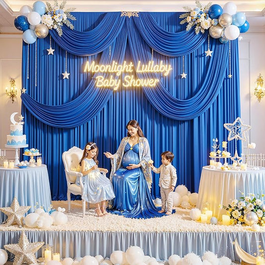 20ft x 10ft Wrinkle Free Royal Blue Backdrop Curtain for Party, Polyester Royal Blue Photo Backdrop Drapes 4 Panels 5x10ft for Birthday Photography Background Weddings Baby Shower Party