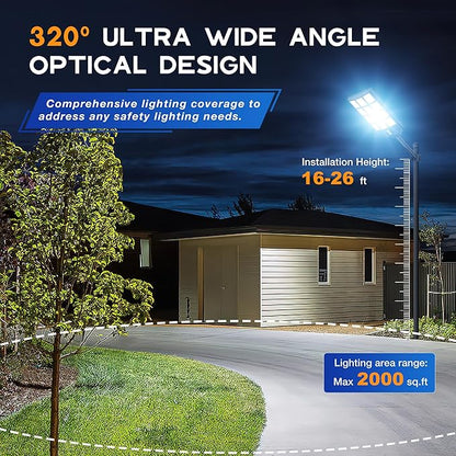 OKPRO 10000W Solar Street Light Outdoor, IP66 Waterproof Solar Lights Outdoor with Motion Sensor & Remote, Dusk to Dawn Commercial Security Lighting for Parking Lot, Yard, Farm, Driveway