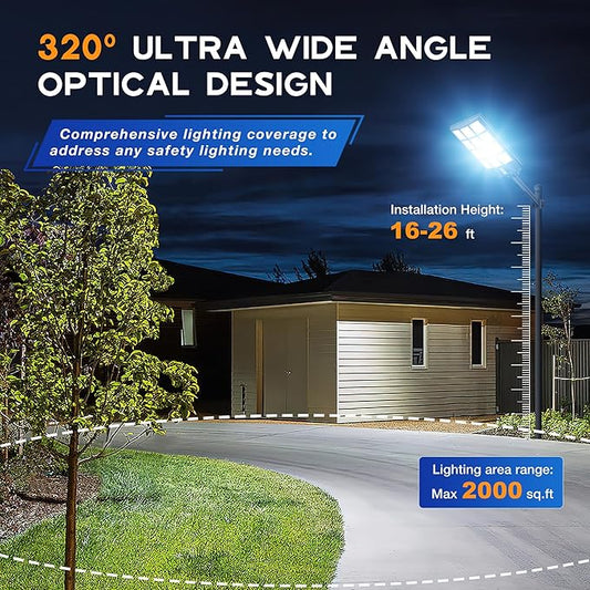 OKPRO 10000W Solar Street Light Outdoor, IP66 Waterproof Solar Lights Outdoor with Motion Sensor & Remote, Dusk to Dawn Commercial Security Lighting for Parking Lot, Yard, Farm, Driveway