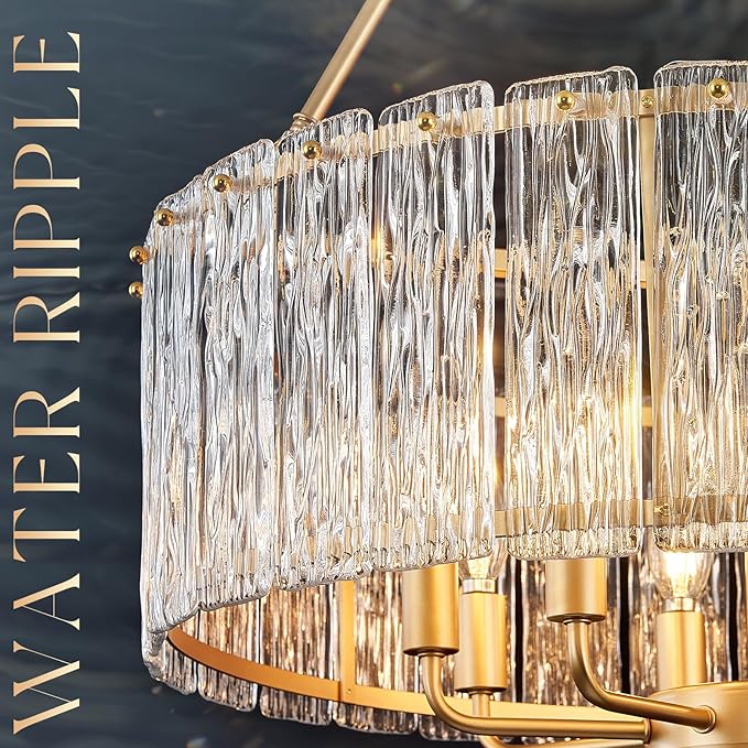 CATINER Gold Drum Chandelier 24.4" Modern Crystal Glass Chandeliers Luxury 8-Light Pendant Ceiling Chandelier Lighting for Dining Room Foyer Living Room Bedroom
