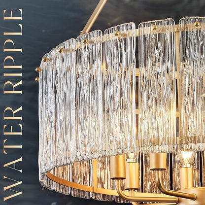 CATINER Gold Drum Chandelier 24.4" Modern Crystal Glass Chandeliers Luxury 8-Light Pendant Ceiling Chandelier Lighting for Dining Room Foyer Living Room Bedroom