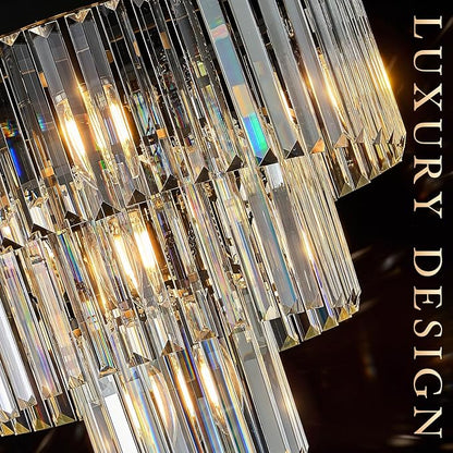 CATINER Black Crystal Chandeliers, 20” Modern Chandeliers for Dining Room 3 Tiers 7 Lights Luxury K9 Crystal Ceiling Pendant Round Light Fixture for Foyer Kitchen Bedroom Closet