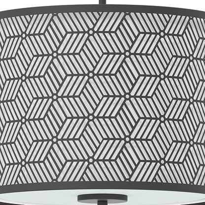 Inlight 14" Wide 3-Light Modern Kitchen Island Drum Pendant Light with Black Metal Frame and White Fabric Shade, Bulb Not Included, IN-0337-3-BK
