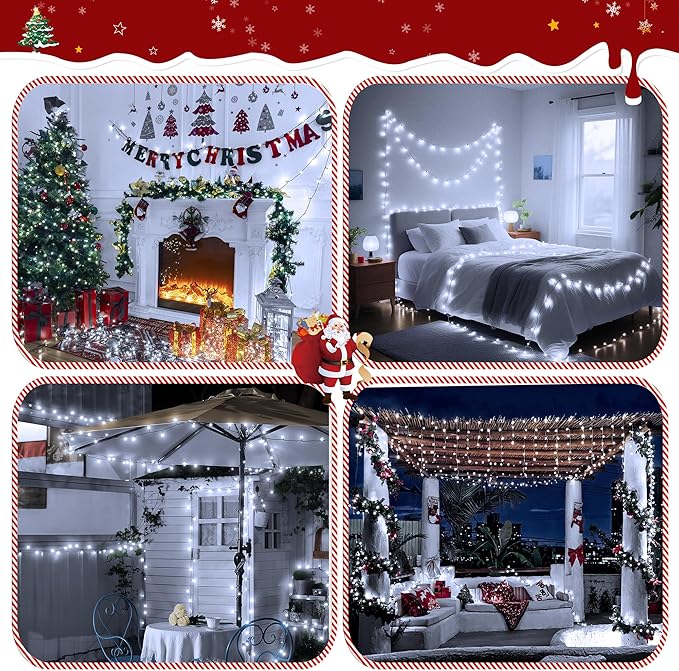 394FT 1200 LED Christmas Lights Outdoor, White Christmas Tree Lights Plug in, 8 Modes Twinkle String Light for Bedroom Wedding Party Ceiling Xmas Home Decorations