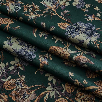 StangH Green Curtains 96 inches Soft Velvet Retro Floral Room Darkening Thermal Insulated Sliding Door Panels Christmas Home Decoration for Backdrops/Bedroom, W52 x L96, 2 Panels