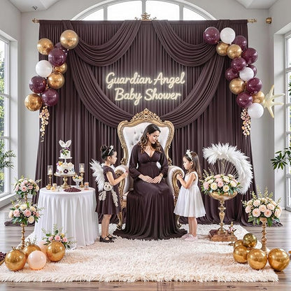10 ft x 10 ft Wrinkle Free Brown Backdrop Curtain for Parties, Wedding Brown Photo Backdrop Drapes, Fabric 2 Panels 5x10ft for Baby Shower Photoshoot Engagement Birthday Photography Background