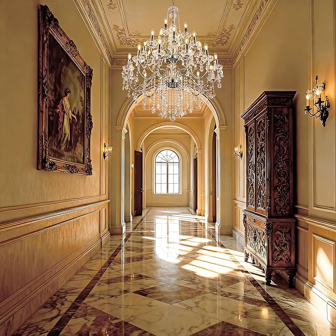 Wellmet Chrome Chandelier Light Fixture, Luxury Maria Theresa Crystal Chandeliers for High Ceiling Foyer, 24 Lights Hanging Pendant Light for Living Room EntryWay Hall Staircase Large 35.66"