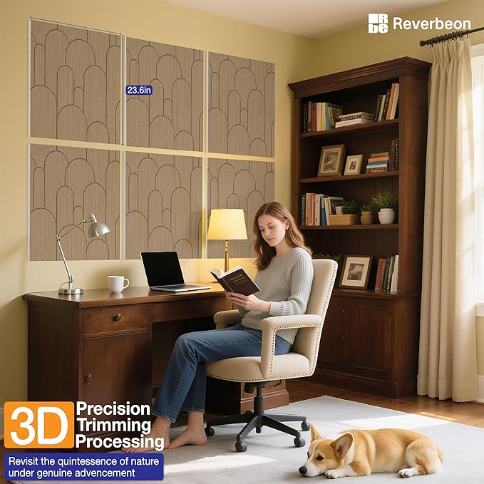 6 PCS Acoustic Panels, 23.6x23.6 Inch Sound Absorbing Panels, Decorative Acoustic Wall Panels for Recording and Home Studio, Office with Double-Sided Adhesive Tape