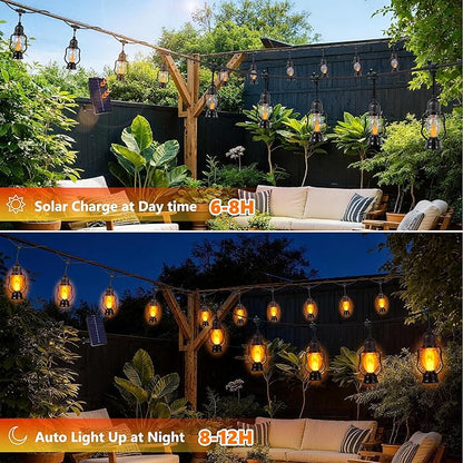 Zeiliuled Solar Flame String Lights, 21FT Solar String Lights Outdoor Waterproof with 10 Flickering Flame Bulb,Shatterproof Solar Power Patio Lights with for Yard Bistro Porch Garden Camping Decor