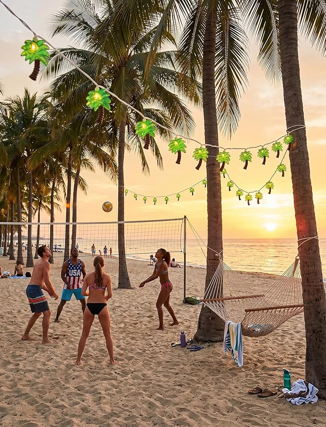 8.5Ft Palm Tree Lights Outdoor, Patio Lights String with 10 LED Summer Beach Themed Lights for Indoor Bedroom Tiki Party Decor, White Wire