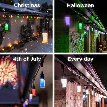 Enbrighten Vibe Modern Outdoor String Lights, 24ft, 12 RGBWIC Acrylic Bulbs, Weatherproof, Perfect for Gameday, Holidays, and More, Smart App Control, Compatible with Alexa, Google Home, 84014