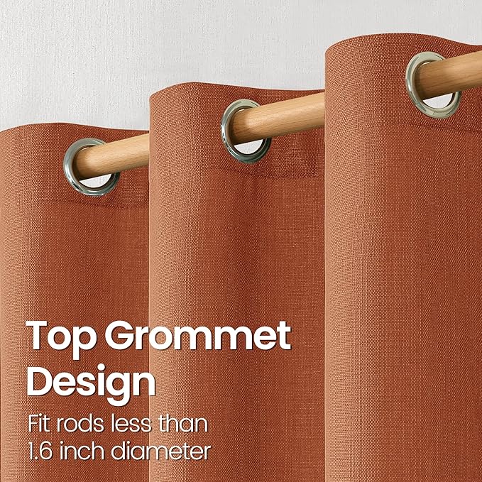 BGment Terracotta Linen Curtains for Living Room 84 Inch Length 2 Panels Set, Burlap Textured Thick Light Filtering Window Drapes for Farmhouse Home Decor, 52 Inch Wide Each Panel