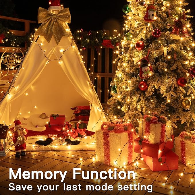 98FT 300 LED Christmas Lights Outdoor, Warm White Christmas Tree Lights Plug in, 8 Modes Twinkle String Light for Bedroom Wedding Party Ceiling Xmas Home Decorations