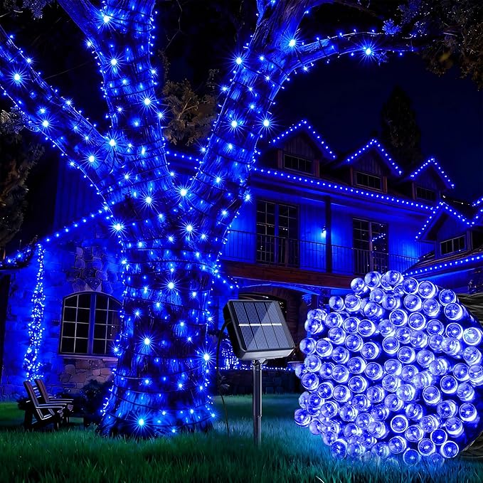 Joomer Solar String Lights, 39FT 100LED Solar Powered Outdoor Fairy Lights, Waterproof 8 Modes Twinkle String Lights for Garden Patio Yard Tree Wedding Christmas Decor (Blue)