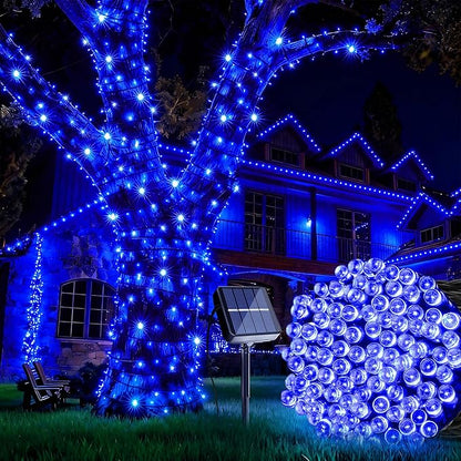 Joomer Solar String Lights, 39FT 100LED Solar Powered Outdoor Fairy Lights, Waterproof 8 Modes Twinkle String Lights for Garden Patio Yard Tree Wedding Christmas Decor (Blue)