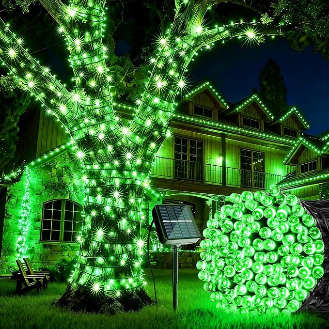 Joomer Green Solar String Lights, 39FT 100LED Solar Powered Outdoor Fairy Lights, Waterproof 8 Modes Twinkle String Light for Garden Patio Yard Tree Wedding Christmas Decor