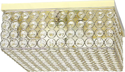 Elegant Designs FM1004-GLD Elipse Crystal 12 Inch Modern Metal 2 Light Squared Ceiling Flush Mount Fixture, Gold