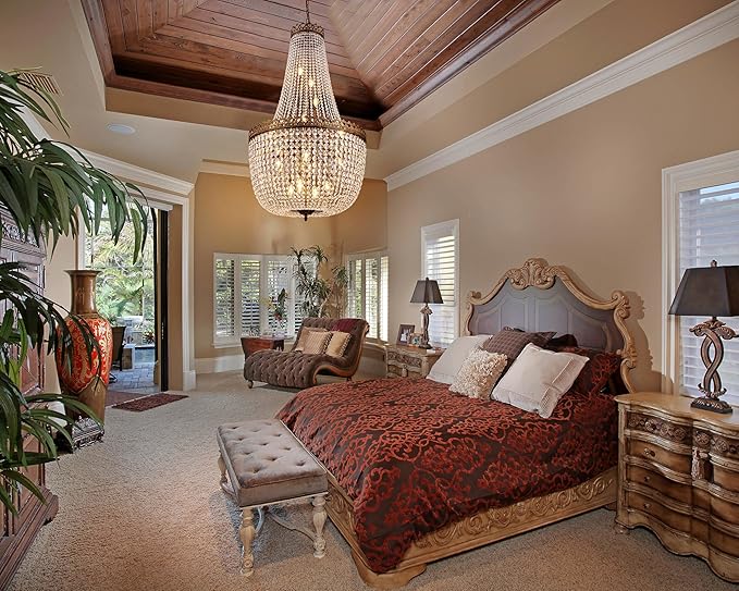 Wellmet French Empire Crystal Chandelier, 18 Lights Antique Bronze Chandeliers Rustic Farmhouse Chandelier High Ceiling Hanging Pendant Light Fixture for Entryway Foyer Dining Living Room 28" W