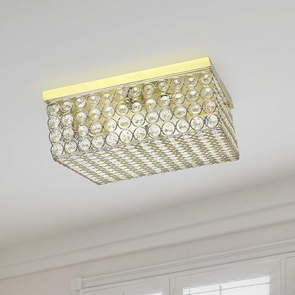 Elegant Designs FM1004-GLD Elipse Crystal 12 Inch Modern Metal 2 Light Squared Ceiling Flush Mount Fixture, Gold
