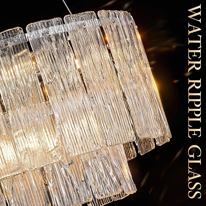 Modern Chrome Chandeliers, 20” 7-Light Crystal Glass Ceiling Pendant Light Fixtures Luxury Round Chandelier 2 Tiers Hanging Lighting for Dining Room Foyer Living Room Bedroom